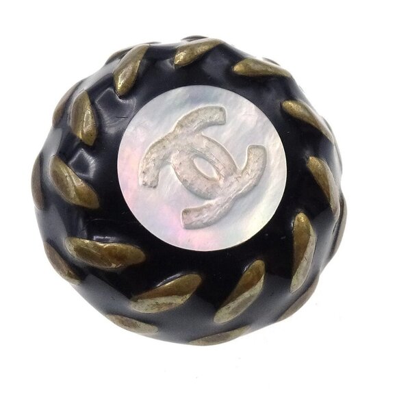 Chanel Button Earrings Clip-On Black 97A - Picture 2 of 6